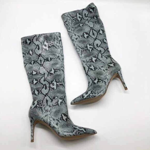 STEVE MADDEN Kinga Embossed Blue Knee High Boot - Picture 1 of 7
